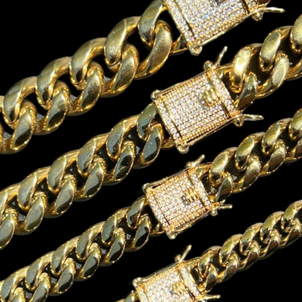 MOISSANITE CLASP Miami Cuban Link Chain Necklace - 14k Yellow Gold Plated Stainless Steel - 16"-30" - 8mm-14mm - Image 6