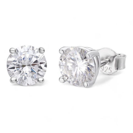 MOISSANITE Solitaire Pushback Stud Earrings - 925 Silver - 3mm-10mm - 0.2-8ct